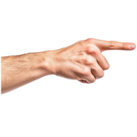 Close-up of a hand pointing, symbolizing direction, guidance, or emphasis in communication and gestures. png