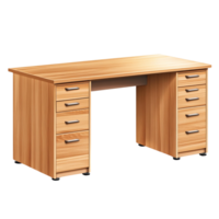A modern wooden desk with multiple drawers, suitable for any office or study space, combining functionality and style., isolated on transparent background. png