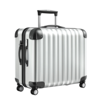 stilvoll Silber Koffer mit robust Räder und ein einziehbar handhaben, isoliert auf transparent Hintergrund. png