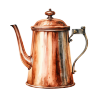 Copper teapot with a shiny finish, isolate on transparent background png