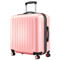 Stylish pink suitcase with smooth wheels and a sturdy handle, isolated on transparent background. png