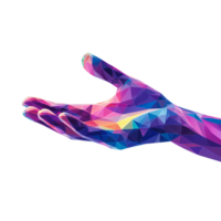A vibrant, abstract illustration of a hand in a geometric design, isolated on transparent background. png