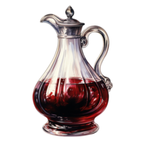 Elegant glass decanter filled with rich red wine, isolate on transparent background png