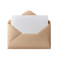 Open kraft envelope with a blank insert on transparent background. png