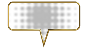 below indicated 3D chat bubble with golden edge rendering for online live chat design element png