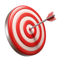 Red bullseye dart arrow hitting target center of dartboard. Concept of success, target, goal. isolated on transparent background png