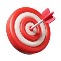 Red bullseye dart arrow hitting target center of dartboard. Concept of success, target, goal, achievement. Cartoon style cutout png