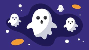 A playful depiction of cartoon ghosts floating in a starry night sky, creating a whimsical atmosphere for Halloween celebrations vector