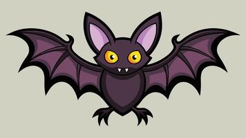 A cartoon bat with large wings and red ears is flying against a white background, showcasing its playful expression and cartoonish features vector