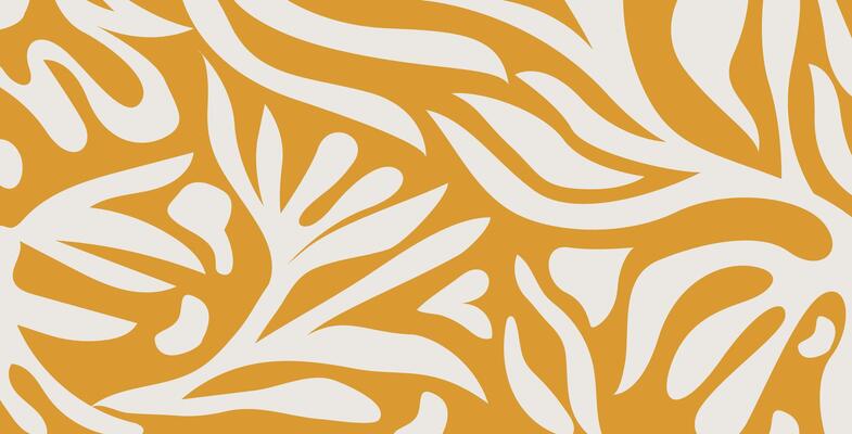 Simple abstract contemporary seamless pattern. Hand-drawn flower and leaf shape textures. Repeatable vibrant boho prints.
