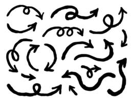 Hand drawn bold rough line arrows set. Black design elements isolated on white background. vector