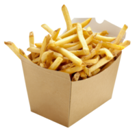 Delicious Hot French Fries in Box. Takeout Cardboard Box with French Fries on Isolated Background png
