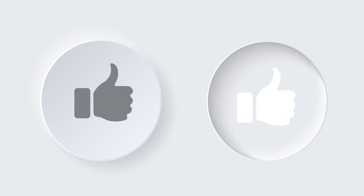 Neumorphic round on and off button for interface application or web design. Simple elegant luxury neumorphism trendy designs element UI components isolated on white background.