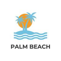 tropical island with palm tree beach logo design concept idea vector