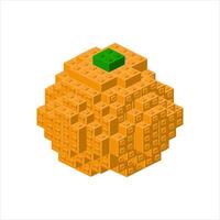 Orange in isometric view assembled from plastic blocks. vector