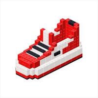 Sneakers in isometric view assembled from plastic blocks. vector