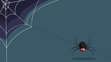 A playful cartoon spider hanging from a web while reaching for a shiny red object in a whimsical and colorful design against a solid backdrop vector
