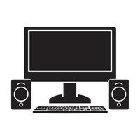 Black Silhouette of Computer Setup with Speakers vector