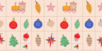 Christmas backgrounds, seamless pattern.Modern Christmas and New Year pattern with colorful varios hand draw christmas balls.Texture for textile,wrapping paper,packaging etc. illustration EPS 10 vector