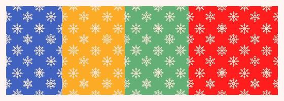 Snowflakes seamless pattern set.Frozen Background.Decorative colorful elements for Christmas and New Year holiday.Bright various snow on bright background.Winter collection. illustration EPS 10 vector