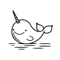 Cute Cartoon Narwhal with Cheerful Expression vector