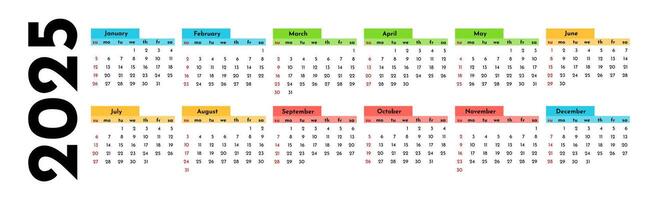 Calendar for 2025 isolated on a white background vector