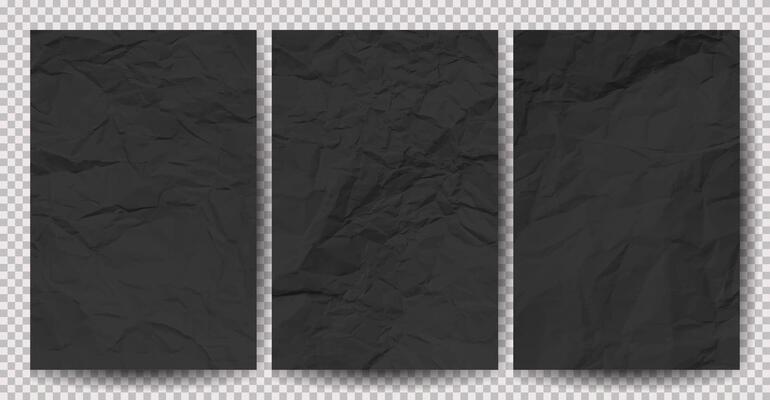Set of black clean crumpled papers