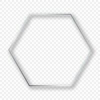 Silver glowing hexagon frame with shadow vector