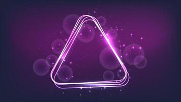 Neon rounded triangle frame with shining effects and sparkles vector