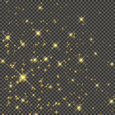 Gold glittering dust on a gray background. Dust with gold glitter effect and empty space for your text. illustration