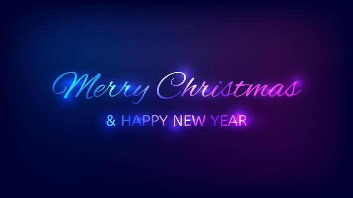 Merry Christmas and Happy New Year neon background