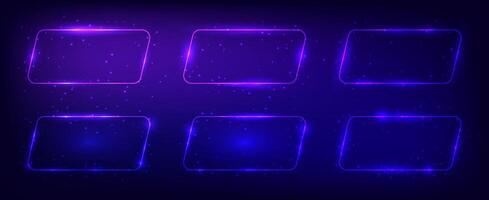 Set of six neon frames with shining effects vector