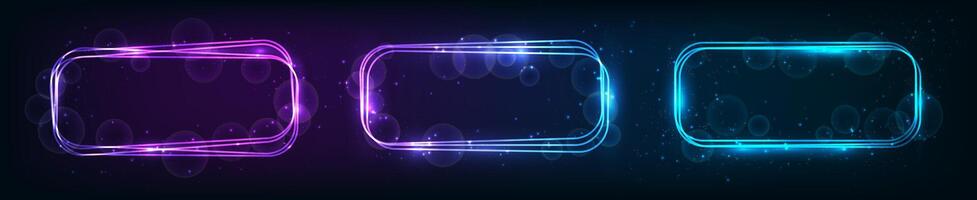 Neon rounded rectangular frame with shining effects and sparkles vector