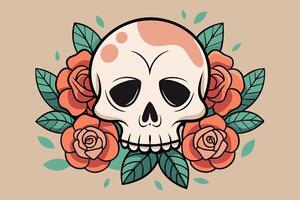 A colorful artistic representation of a skull surrounded by vibrant flowers, showcasing a blend of traditional and modern design elements vector