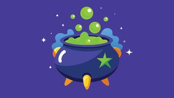 A colorful cauldron bubbling with a vibrant potion in a whimsical style, set against a cheerful purple background vector