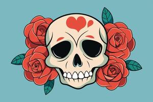 A colorful artistic representation of a skull surrounded by vibrant flowers, showcasing a blend of traditional and modern design elements vector