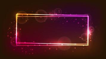 Neon rectangular frame with shining effects and sparkles vector