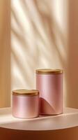 Mockup candle metallic rose gold tin container shiny luxury color with aesthetic background photo