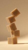 A stack of crystal sugar cube balancing standing concept solid background photo