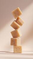 A stack of crystal sugar cube balancing standing concept solid background photo