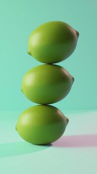 A stack of lime citrus fruit vertical solid background photo