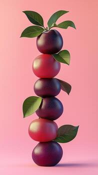 A stack of mangosteen slice fruit balancing on top with solid background photo