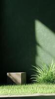Slightly dark green wall with shadow and gray blocks stage podium story background photo