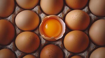 Egg pattern with a distinct anomaly of crushed shell showing egg yolk on brown net photo