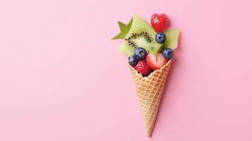 Kiwi and blueberry fruit slice parcel on brown paper wrapped parcel cone photo
