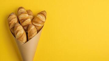 Wheat bread wrapped on brown paper cone wrapped copy space background photo