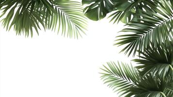 Shrub corner palm leaves green decoration with white background photo