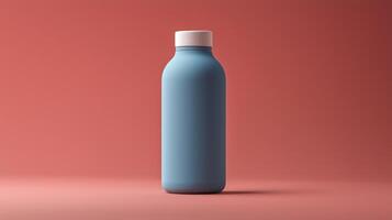 Bottle blue matte blank tumbler mockup drink liquid container red background photo