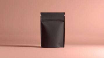Mockup zipper pouch black carton standing product packaging on soft background photo