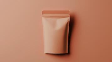 Mockup zipper pouch creame carton standing product packaging on soft background photo